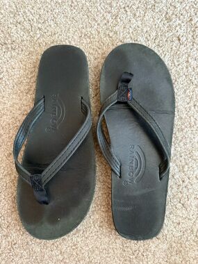 Women’s Rainbow Black Leather Sandals